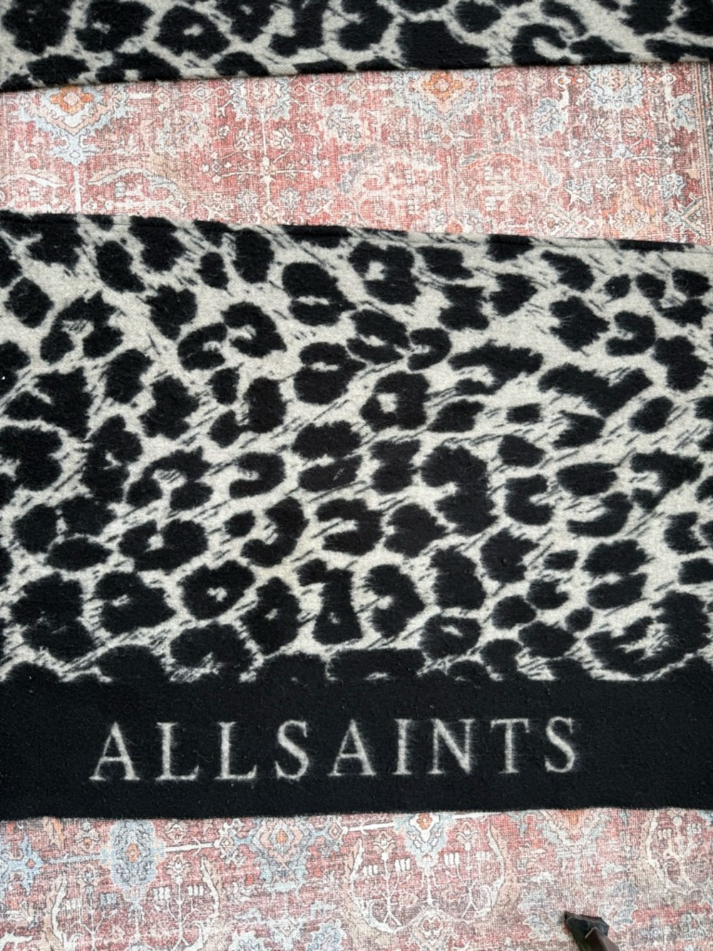 All Saints Black & Cream Leopard Print poncho style wrap - Picture 6 of 11
